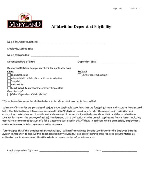 maryland health connection affidavit form